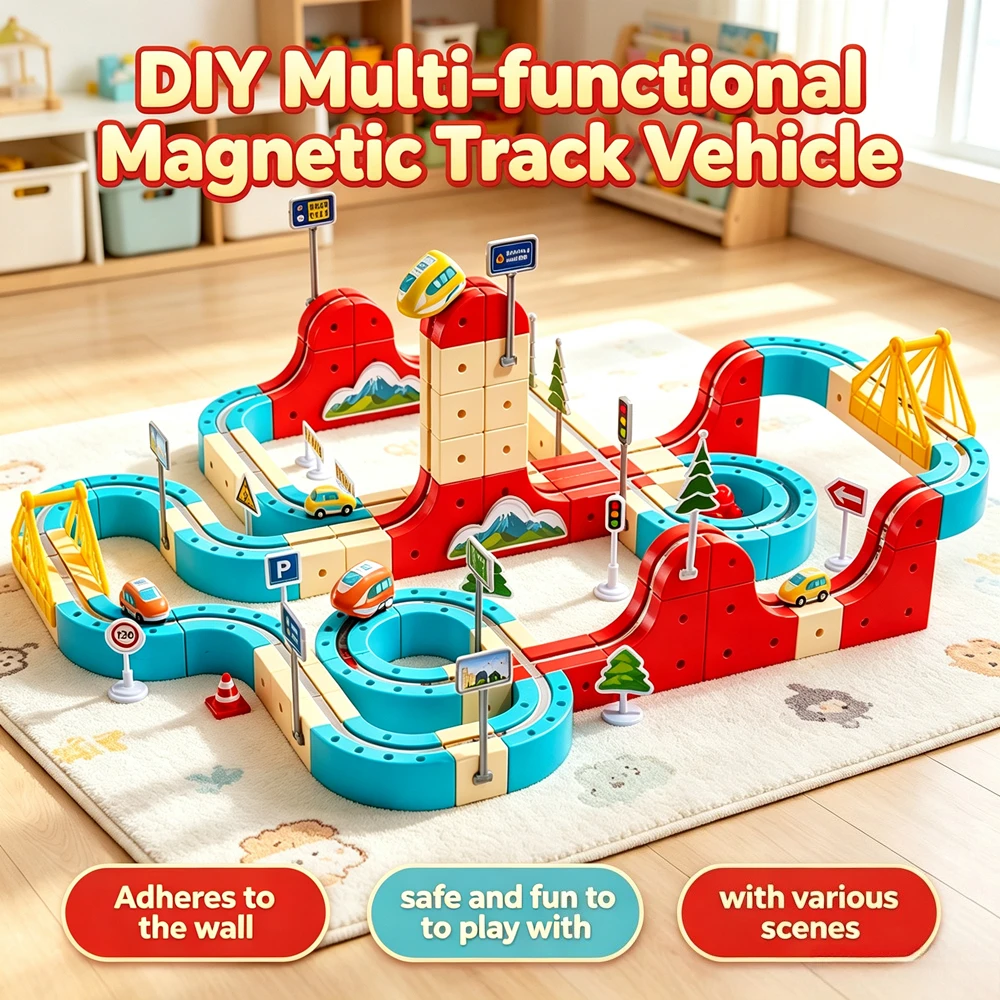 Anti Gravity Magnetic Track Car Toy DIY Free Splicing Versatile Building Educational Interactive Ideal Holiday Birthday Gift
