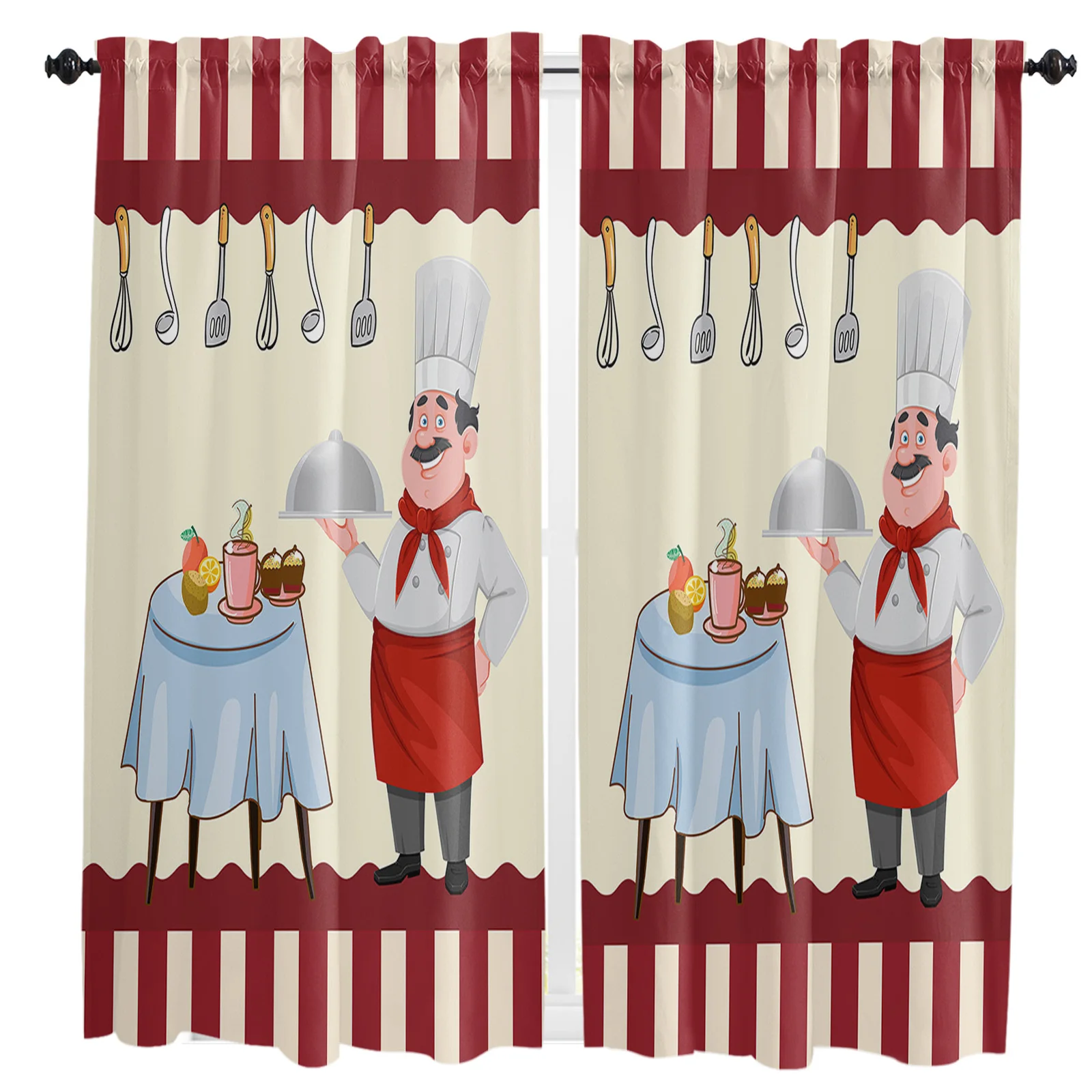 Red Kitchen Chef Knife And Fork Curtain Home Decoration Living Room Short Curtains Window Treatments For Kitchen Bedroom