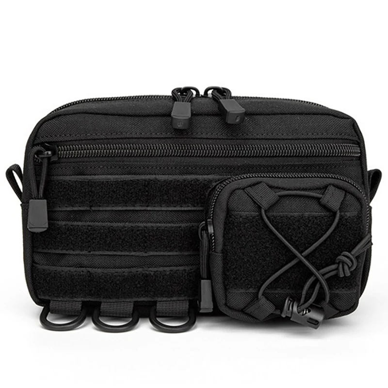 Tactical Molle Horizontal Admin Pouch with Front Drawstring Pocket EMT Modular Pouch EDC Utility Organizer Bag Outdoor Waist Bag