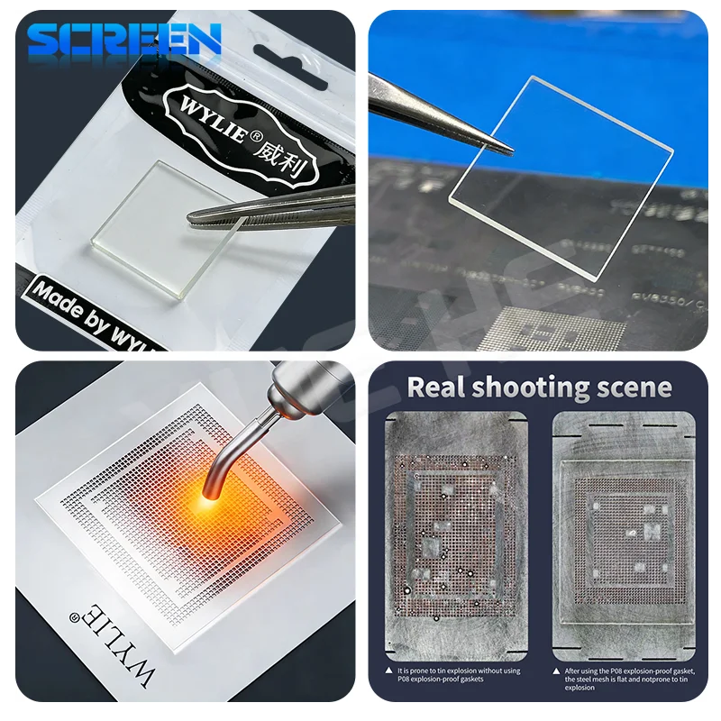 Uszczelka cynowa Lanrui/WYLIE Ultra-White Glass - do cynowania płyt PCB w telefonach komórkowych, zapobiega wygięciom siatkki stalowej i rozpryskiwaniu cyny.