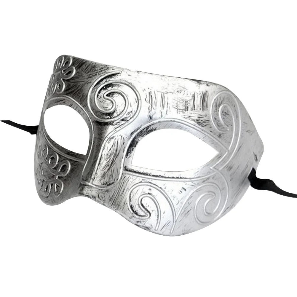 

Greek Roman Masquerade Face Mask for Men Silver Hard Plastic 18cmx9cm Adult Male Halloween Fancy Dress Ball Masks Accessories