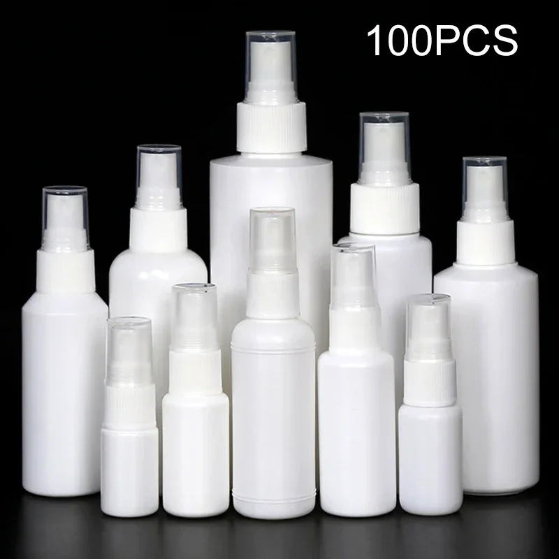 100 Uds 10/20/30/50/60/100ml botella con pulverizador blanco bomba de niebla atomizador de Perfume contenedor de cosméticos accesorios de viaje de maquillaje ceiсansinка