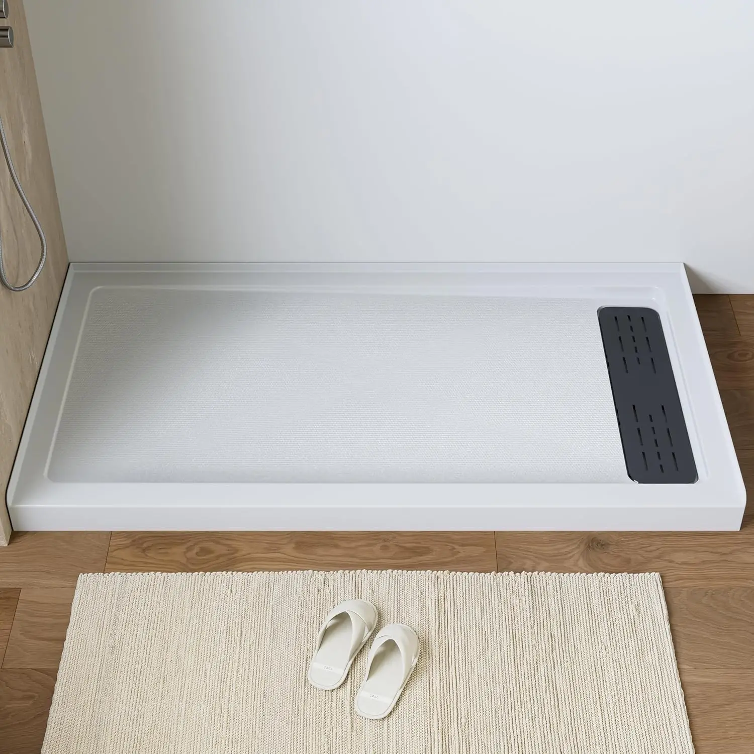 

Shower Base 60" x 32", Right Drain Single Threshold Shower Base in White with Efficient Drainage, Non-Slip, Stainless Steel Cove
