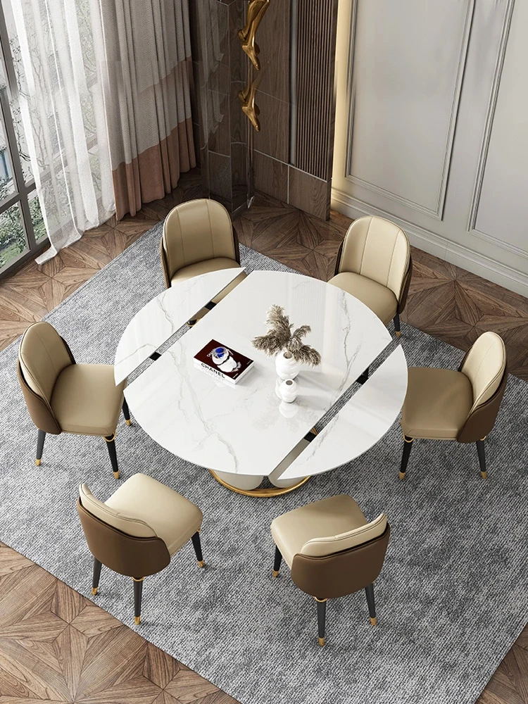 Fiona Fang dual-purpose dining table with light and bright slate and rotatable telescopic function.