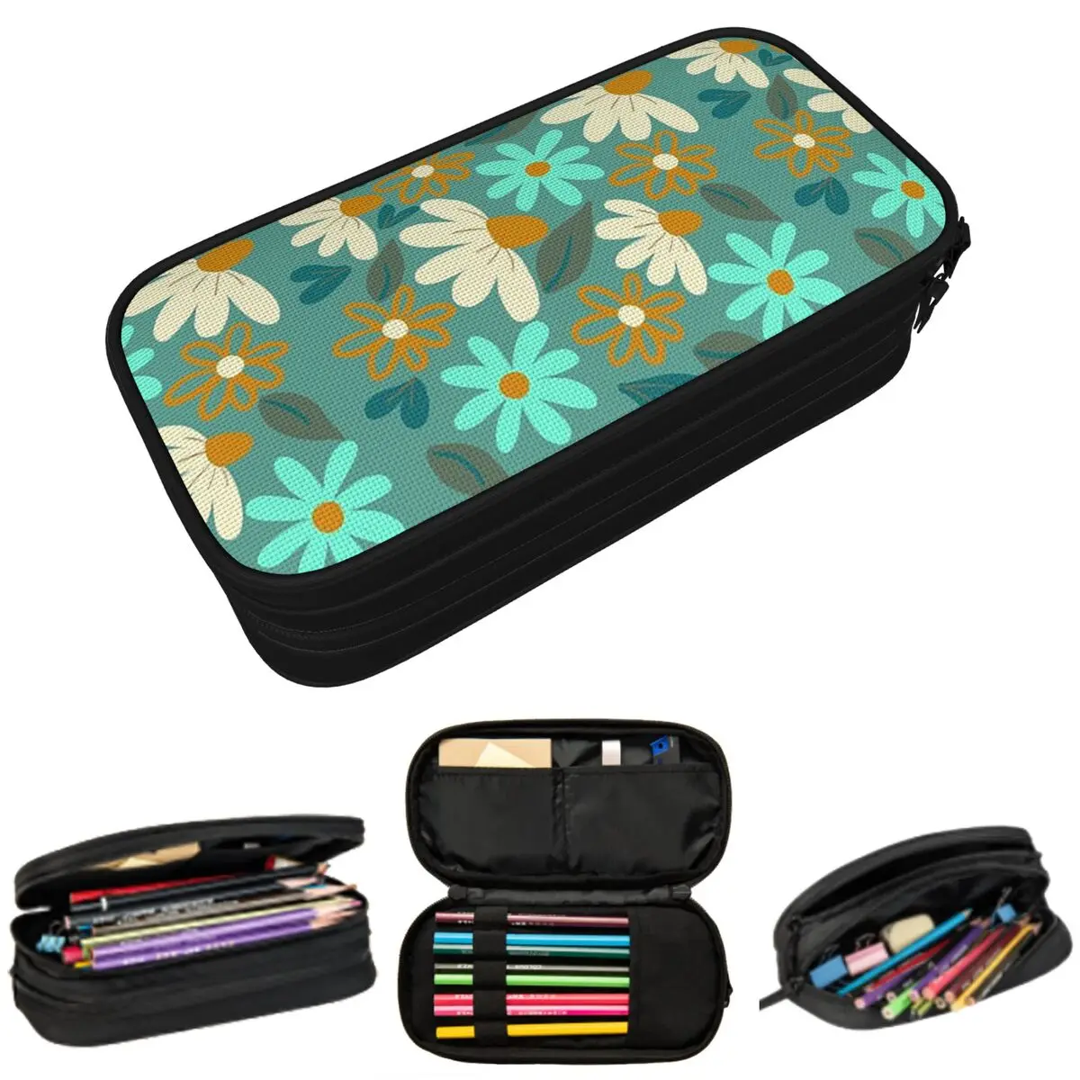 

Daisy Themed Petal Pattern Pencil Case for Studen Gifts Pen Box Pencil Bag Stationery Supplies Pen Holder Bag