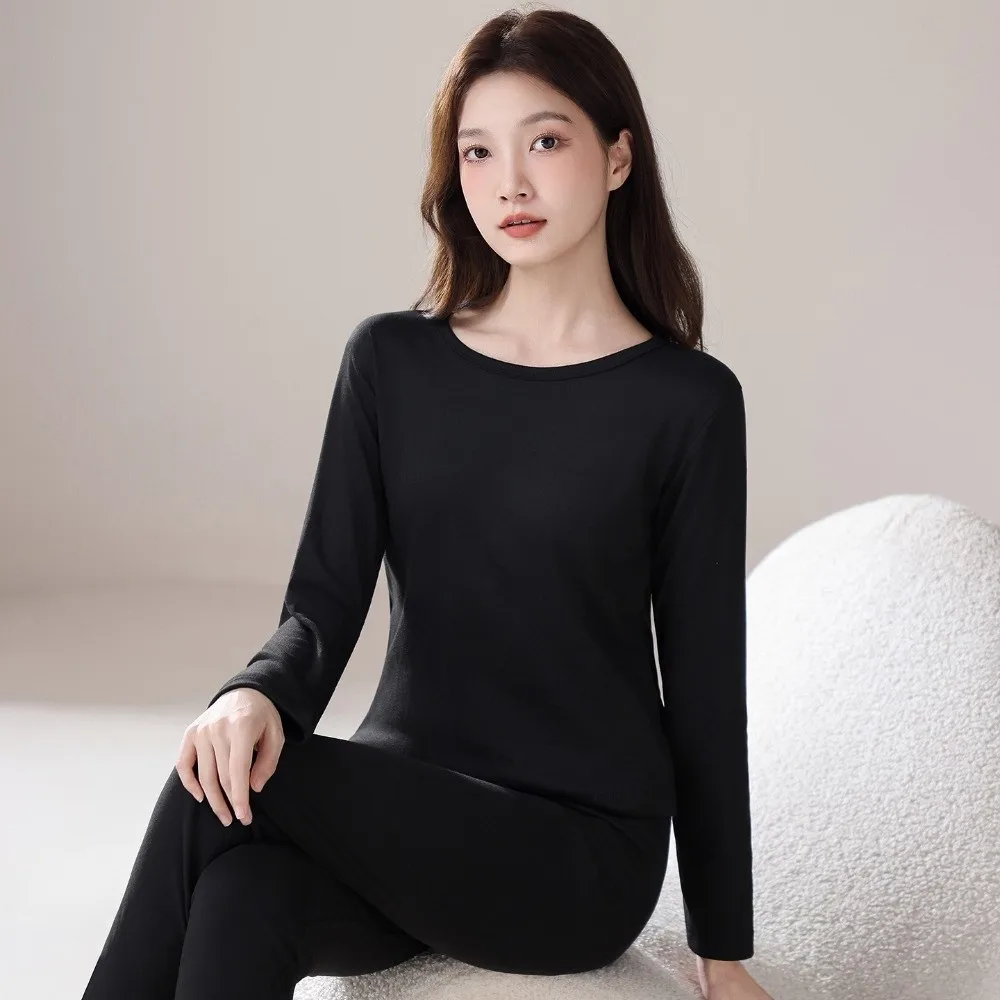 Tops/Pants Women Warm Thermal Underwear Thickened Round Neck Thermal Clothes Set Invisible Feel Heating Warmth Long Pants Lady