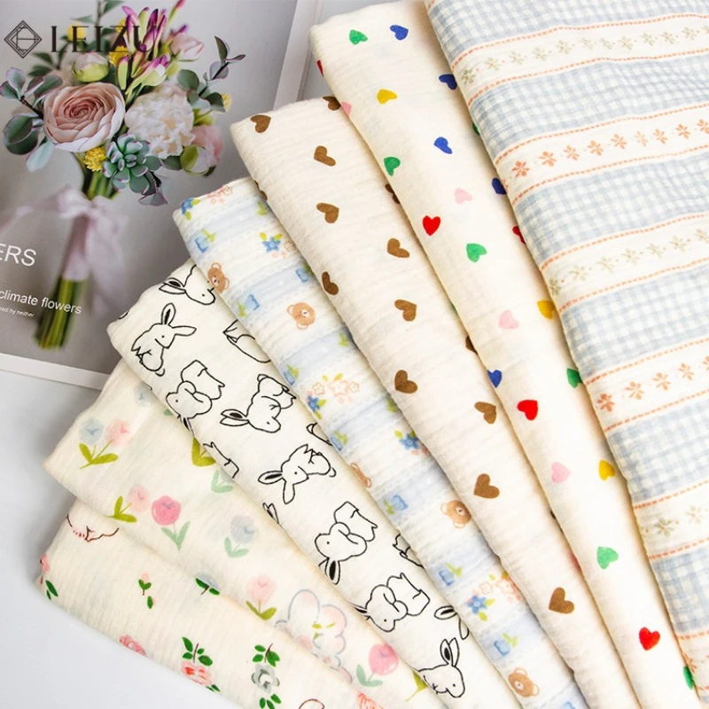 

Pure Cotton Double-layer Gauze Fabric Rabbit Tulip Crepe Fabric Soft By Meter for DIY Sewing Baby Spit,Towel,Sleepwear,Clothing