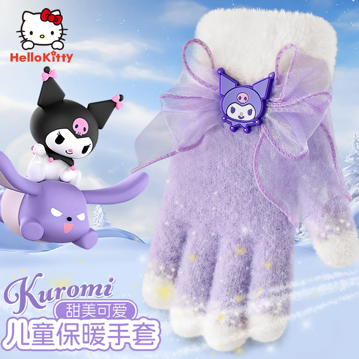 Kuromi girls gloves Sanrio autumn and winter plush warm gloves cute princess five fingers outdoor warm gloves