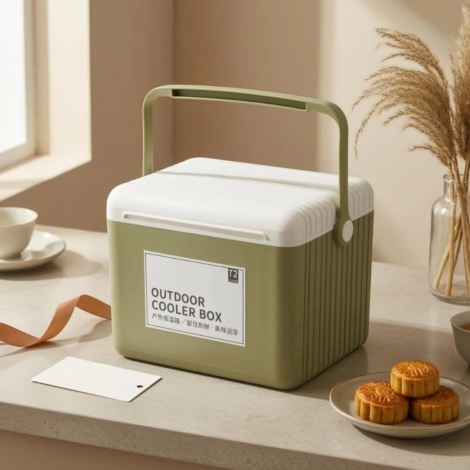 13 L Cooler Box Ribbed Insulated Cooler Box Ice Chest Carry Handle Outdoor Container Lock Structure