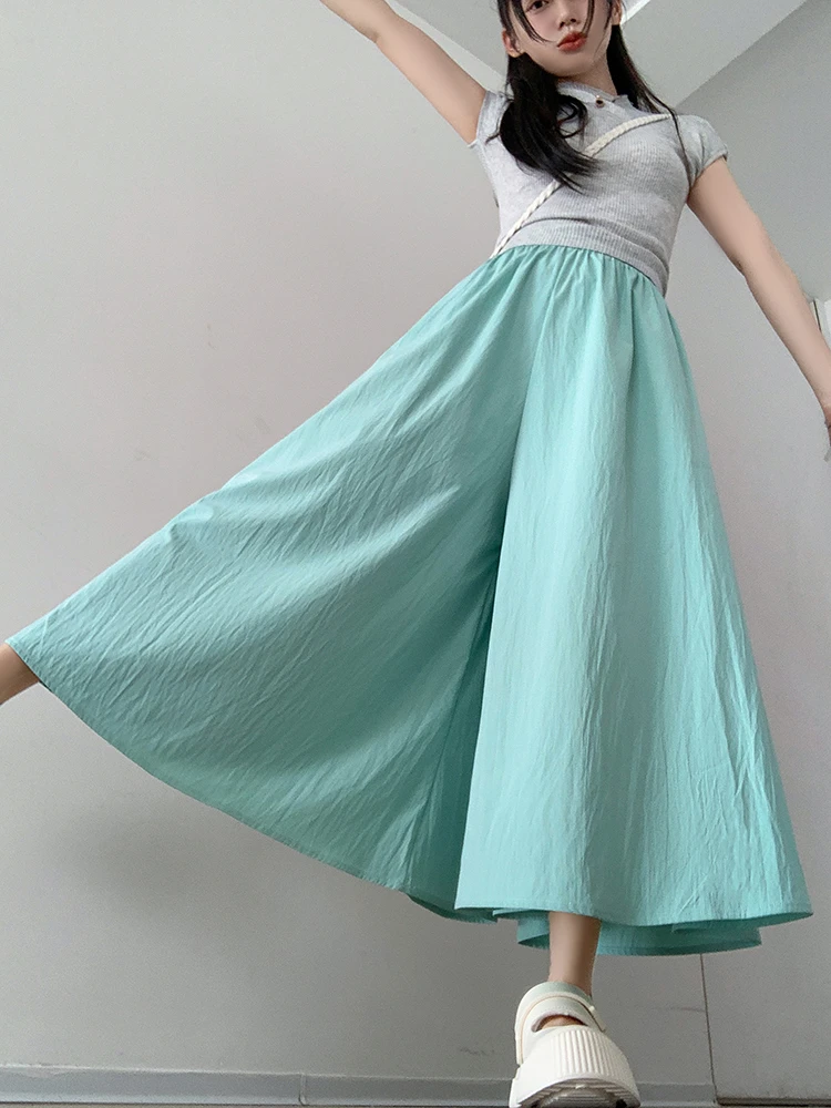 Ice Silk Skirt Pants Women Summer Thin 2024 New High Waist Draping Small Man Yamamoto Loose Wide Leg Pants for Casual Versatile