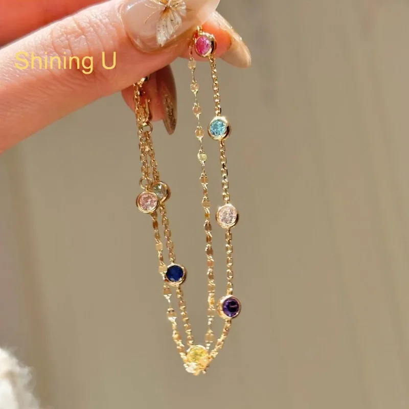 

Сияющий U S925 Серебряный Красочный Циркон Драгоценные Камни Браслет для Женщин Изящные Ювелирные Изделия Лето