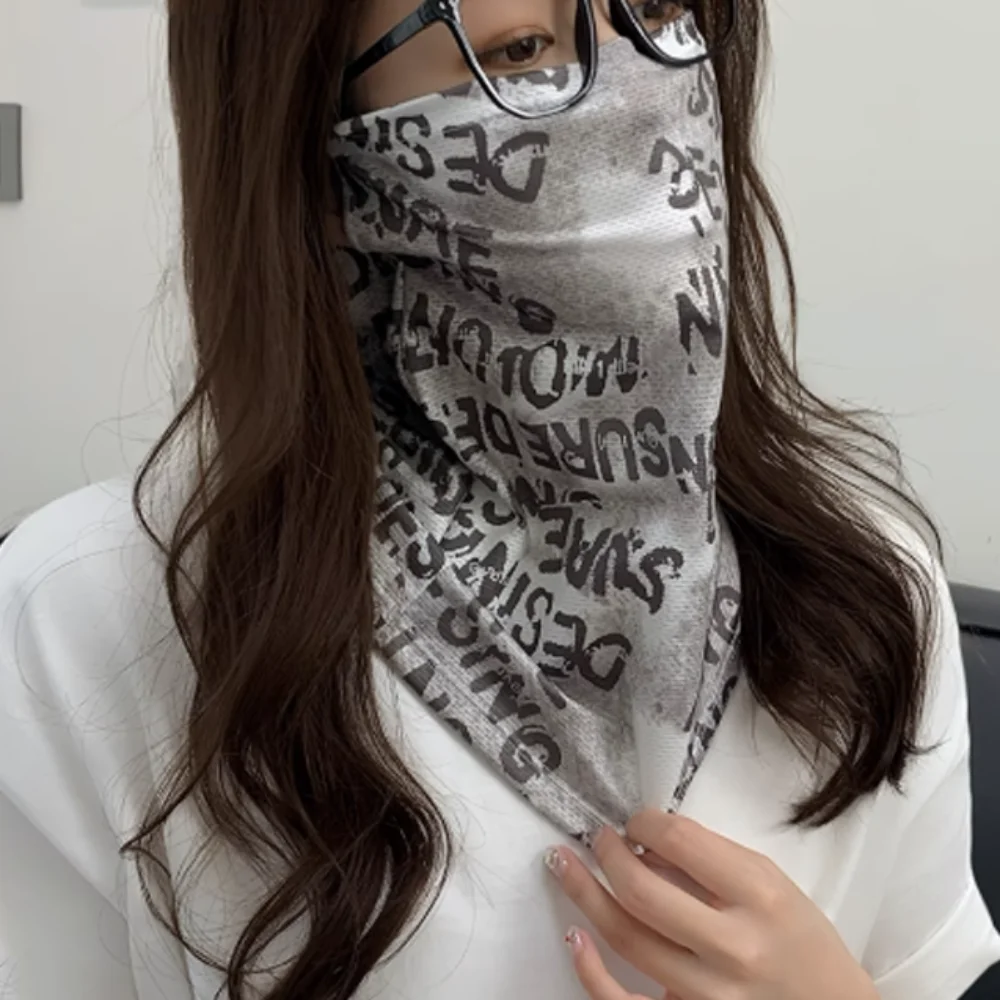 Neck Cover English Graffiti Sunscreen Face Mask UV Protection Shading Riding Mask Thin Personal Ice Silk Face Towel Riding