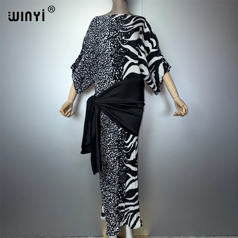 WINYI Africa Pleated Slim Dress Elastic Boho Beach Cover up Holiday Kaftan Abaya Dubai Luxury Party Evening Muslim Woman