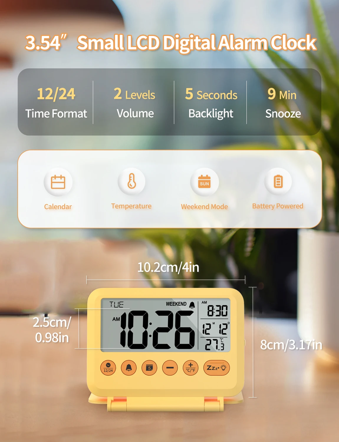 Portable Travel Alarm Clock with Backlight for Students and Office Workers Snooze Function Office Bedroom Desktop Clock