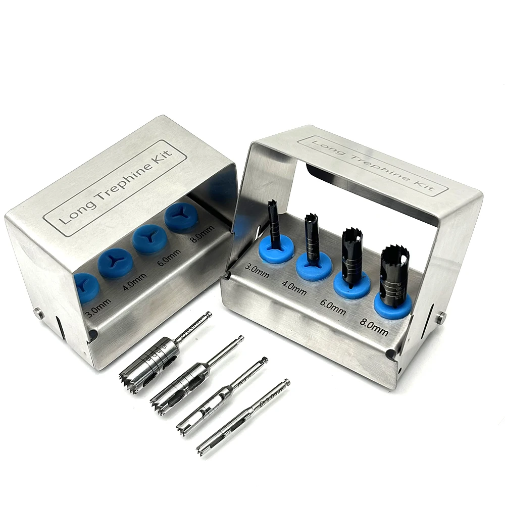 

Набор стоматологических костных трепин, 4 шт., для хирургии имплантата, длинная дрель, хирургические инструменты, совместимые с низкоскоростным наконечником