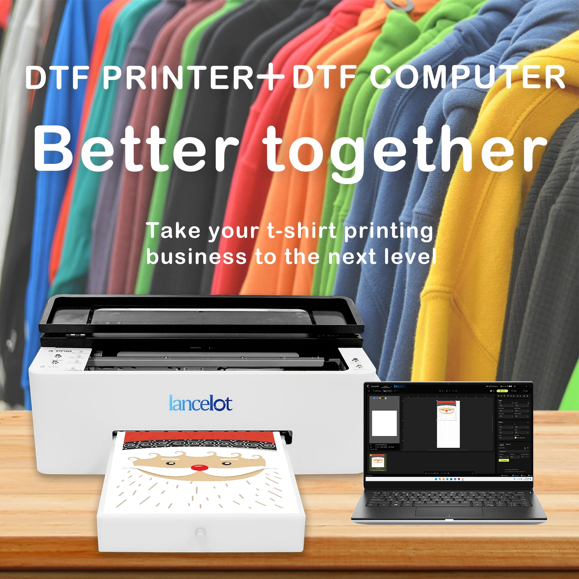 Lancelot A3 digital DTF Printer Printhead L1800 With Oven and Laptop Combinat for 30cm Clothes Inkjetd with PET Film Pigment Ink