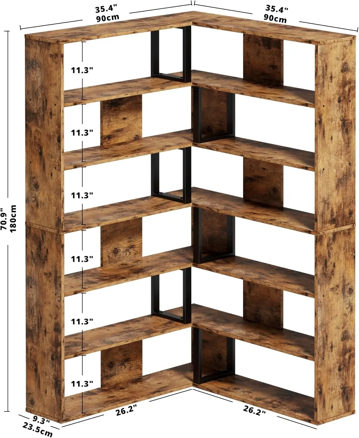 Bookshelves 6-Tier with Industrial Large Corner Etagere Shelf Bookcases Display Storage Shelves for Home Office, Living Room