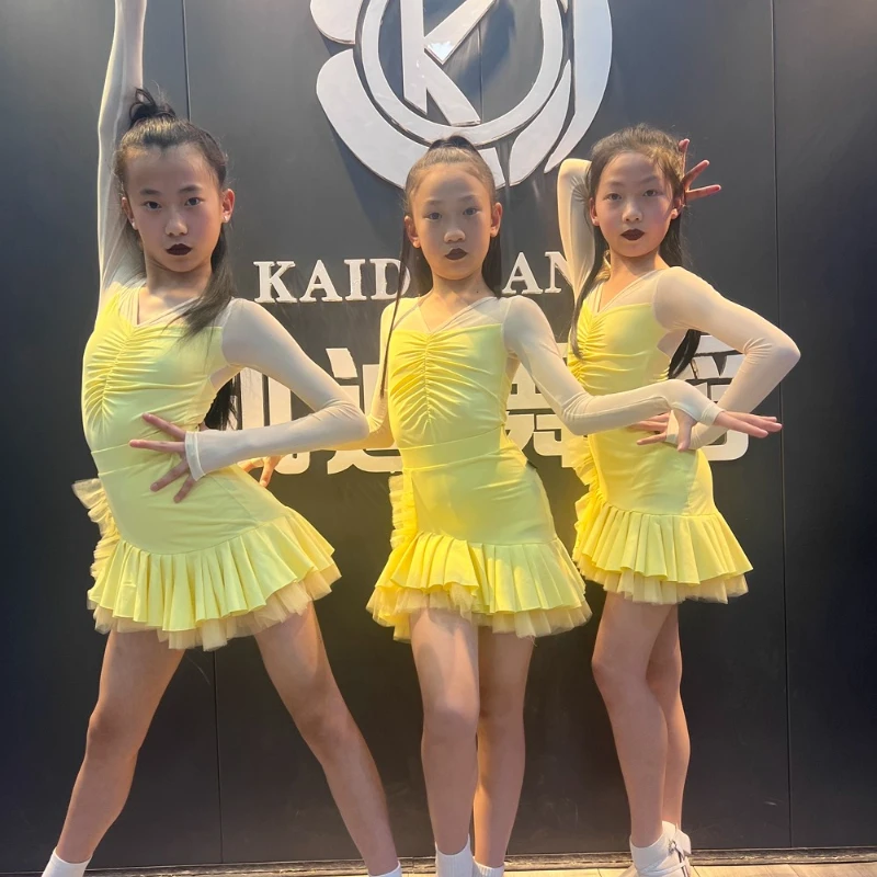 Vêtements latins, vêtements d'entraînement pour enfants, nouveaux styles de printemps et d'été, vêtements de performance professionnelle de danse avancée en maille
