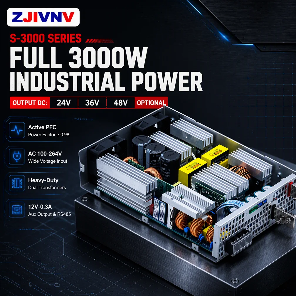 ZJIVNV 3000W Switching Power Supply S-3000 Active PFC DC 24V 36V 48V 60V 72V 110V AC-DC Industrial SMPS Transformer CNC Motor