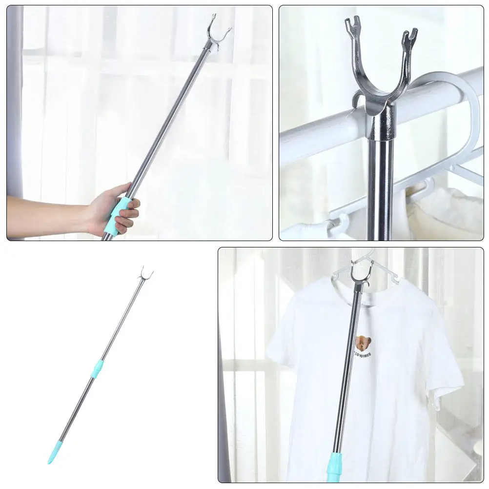 Closet Shelf Adjustable Retractable Clothes Rod Ceiling Reach Stick Laundry Hanging Assist Tool Clothes Drying Rod