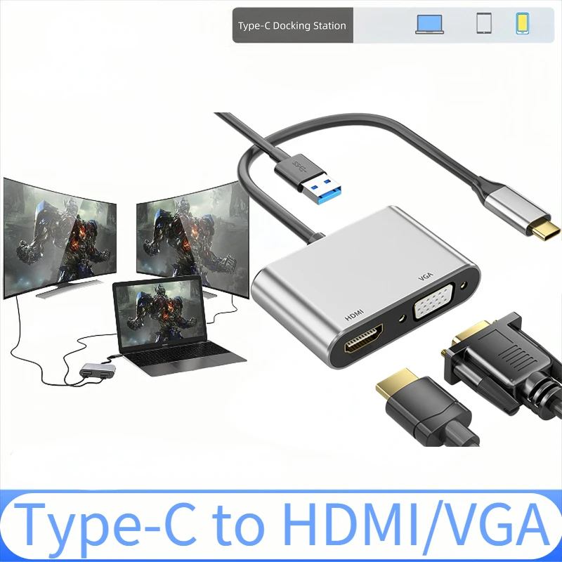 USB C To HDMI-Compatible VGA Type-C Digital AV Multiport Adapter Thunderbolt 3 Converter To 4K 1080P Fast Charging for MacBook