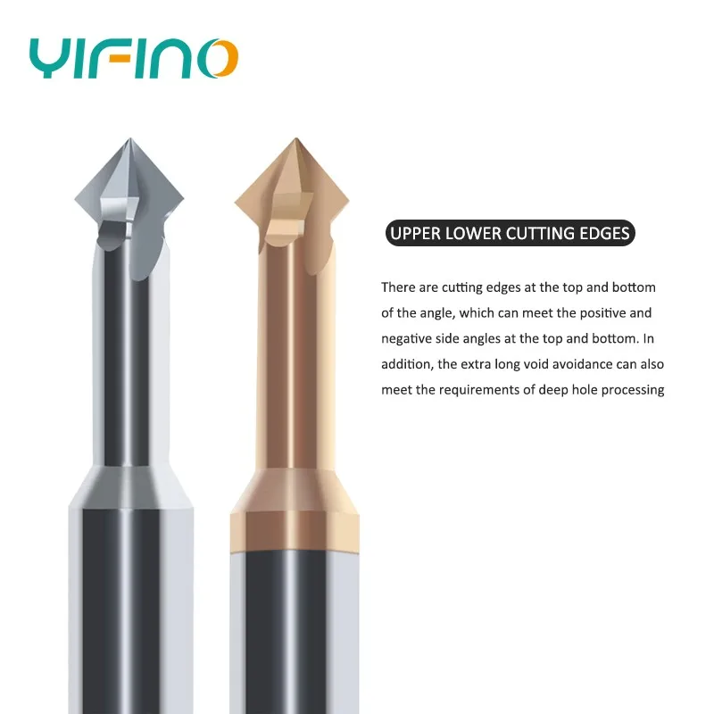 YIFINO HRC55 Tungsten Steel Carbide 90° Up And Down Chamfering Milling Cutter For Steel/Aluminum CNC Machining Endmills Tools