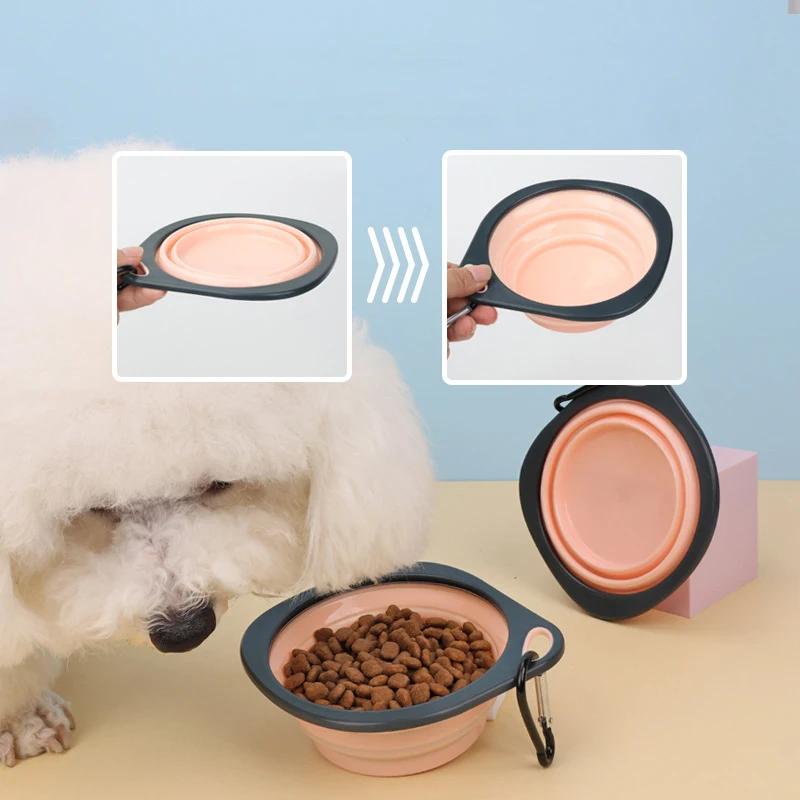 Collapsible Dog Bowl Portable Silicone Pet Feeding Water Bowl with Carabiner for Travel Walking Camping