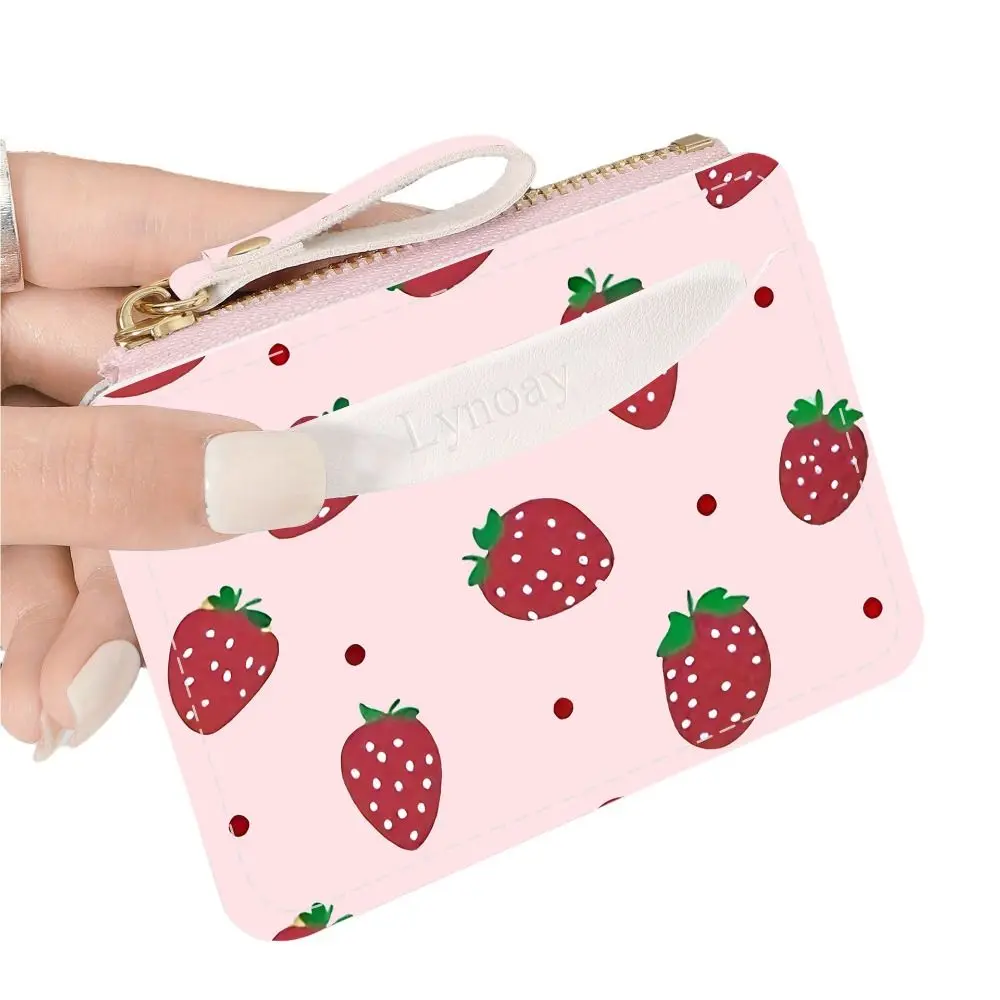 Fashion Strawberry Print Card Clip Wallet Zipper Lightweight Credit Card Holder Ultra-thin Coin Pocket Wallet for Women Girls
