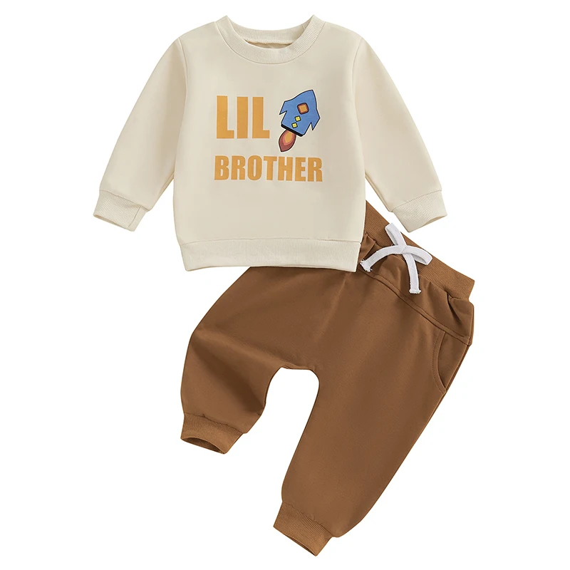 Baby Boy 2Pcs Fall Outfit Long Sleeve Rocket Print Sweatshirt Pocket Pants Set Brother Matching Clothes