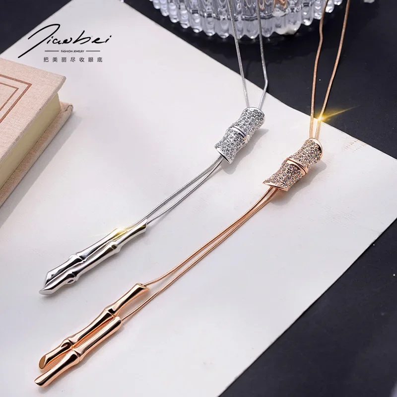 

2025 Long necklace versatile fashion simple clothes pendant accessories four seasons green bamboo
