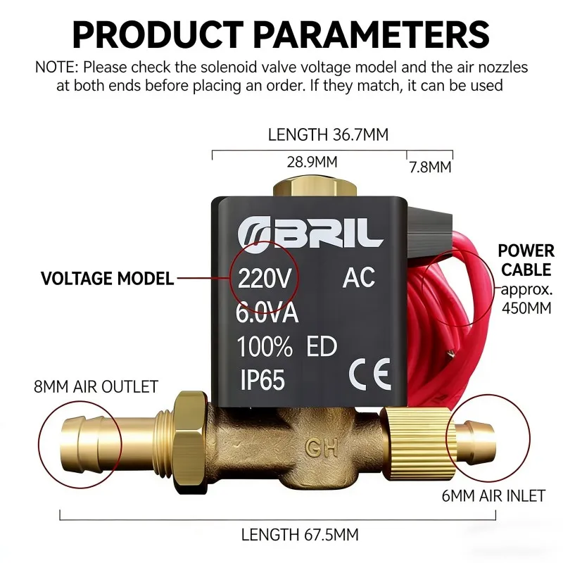 Universal Plasma Argon Arc Welding Gas Machine Solenoid Valve 2Position 2 Way Solenoid Valve 24v36v220v Welder Accessories 8Bar