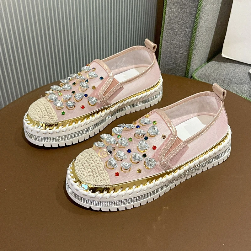 

Crystal Women Flats Shoes Weave Sneakers Casual Sport Sandals Fashion 2025 New Designer Woman Loafers Summer Walking Shoes Mujer