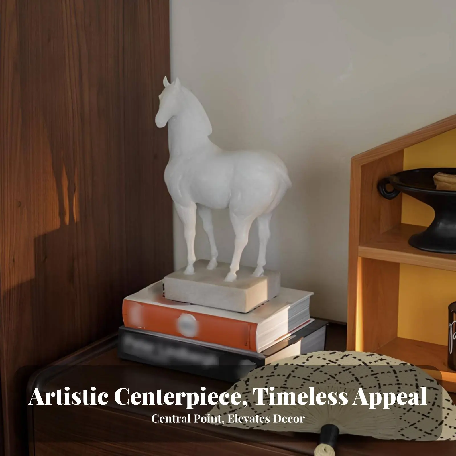 Oriental Resin Horse Sculpture, Vintage Cream Horse Figurine, Home Decor for Living Room, Hotel, TV Stand, Artistic Gift