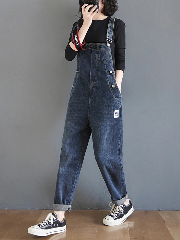 Frauen Denim Overalls Lose Breite Bein Harem Hosen Hohe Taille Baumwolle Stretch Frühling Herbst plus Größe Schlankheits Anzug