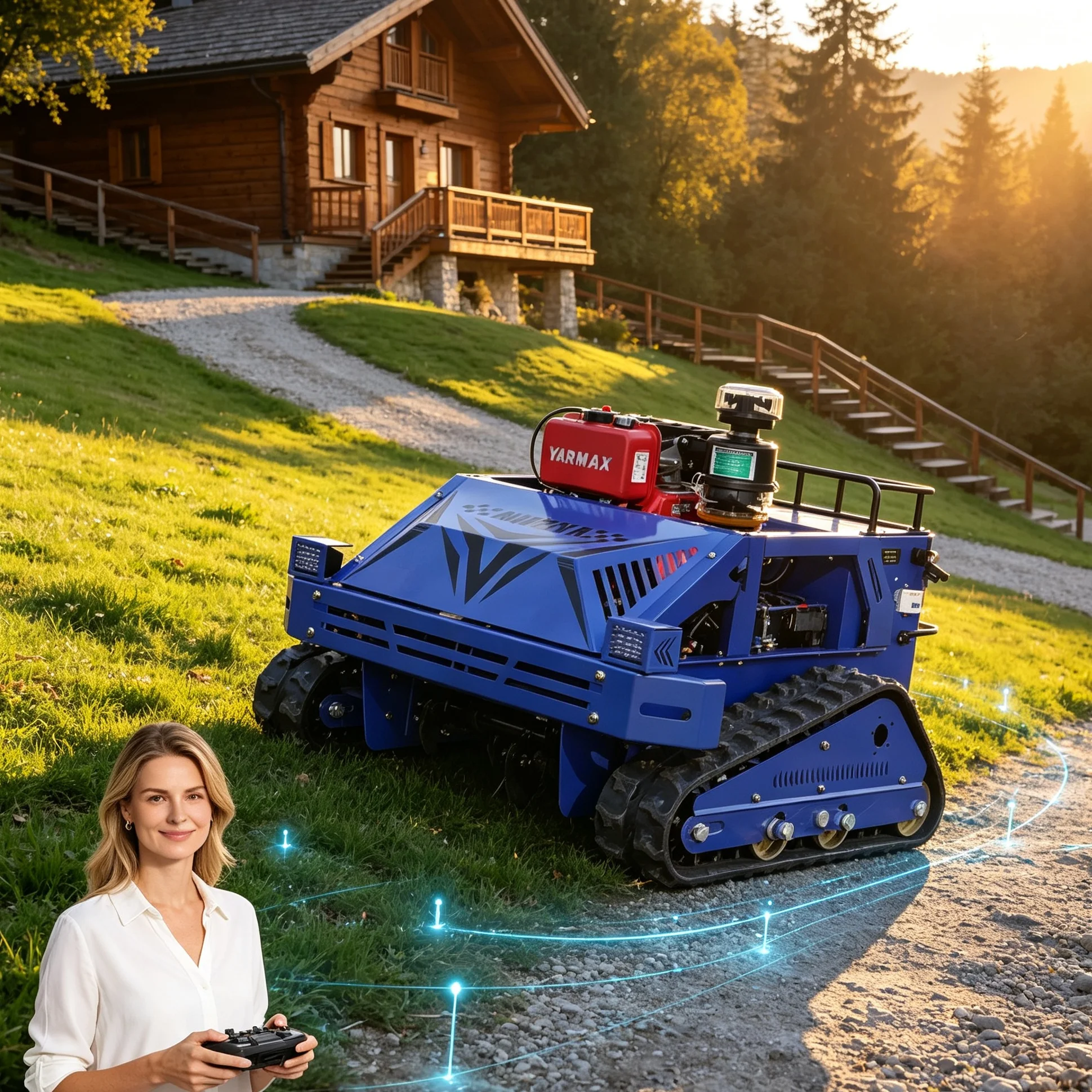 Customized Hilly Berry Orchard 550S Intelligent Crawler Lawn Mower, Reliable Blue‑Colored Diesel Engine, GPS Memory Route Planni