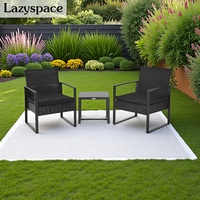 Lazyspace Garden Furniture Set,Table and Two Chairs with Seat Cushions,Balcony Furniture Set in PE-Polyrattan,for Balcony,Black