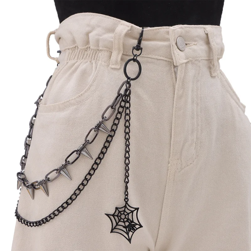 Spider Web Spike Multi‑Layer Pants Chain Black Gothic Waist Chain Dark Punk Jeans Decor Chain Street Rock Ornament