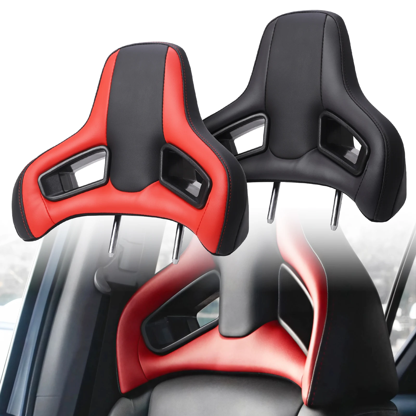 

Universal Car Racing Sport Seat Headrest 1PCS PVC Leather Seat Headrest With Plug & Play System Neck Pillow Cushion Black Red