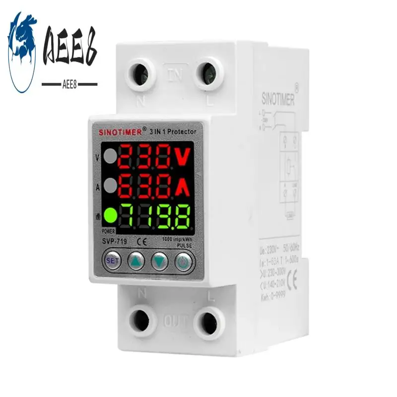 

AEE8-SINOTIMER 220V Adjust Voltage Relay Over Under Voltage Protector Over Current Limit Wattm KWH Energy Meter Power Comsumptio
