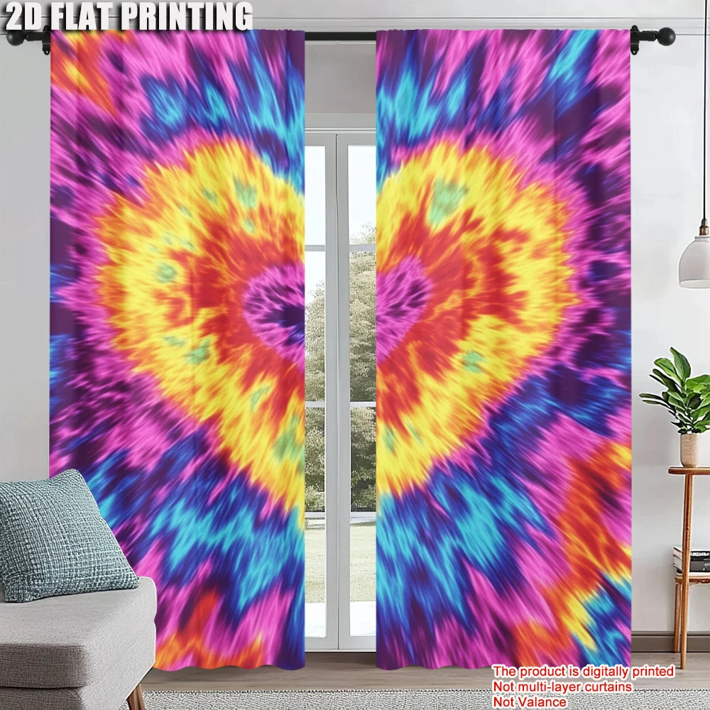 

2Pcs Contemporary Polyester Material Tie Dye Heart Window Curtains Rod Pocket Window Drapes For Bedroom Living Room Study