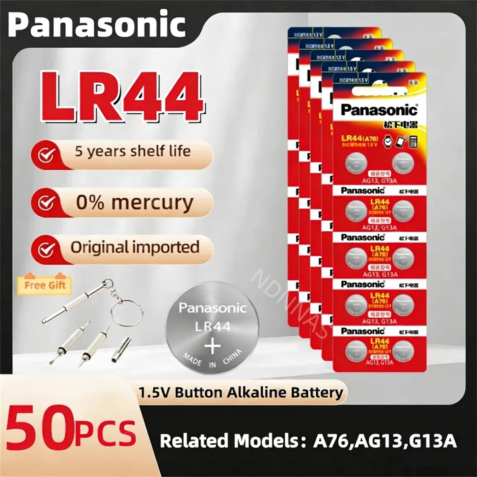 Hotsale 2-50PCS Panasonic 1.5V LR44 AG13 175mAh Button Cell Battery 357 SR44 LR1154 Batteries For Watch Calculator Coin Cell