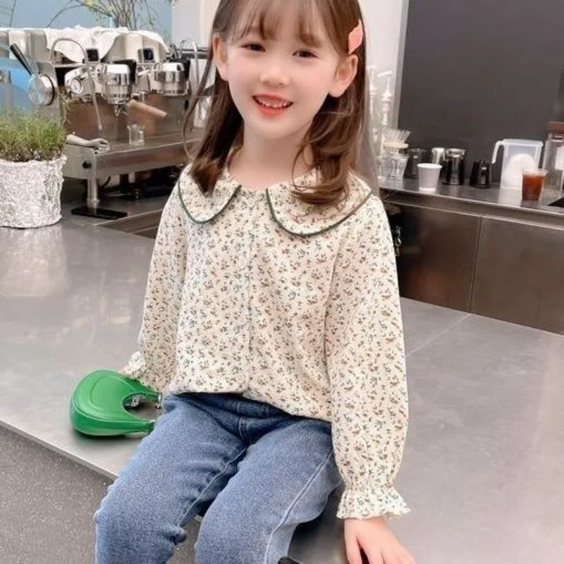2026 Viral New Design Girl's Floral Print Blouse Spring Blossom Longline Lightweight Cotton Kids' Spring Wardrobe Essential