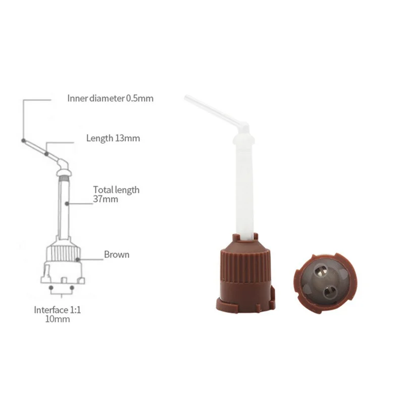 Boquillas de impresión desechables para dentistas, cabezal mezclador de goma de silicona, jeringa mezcladora, materiales dentales, marrón, 50 piezas