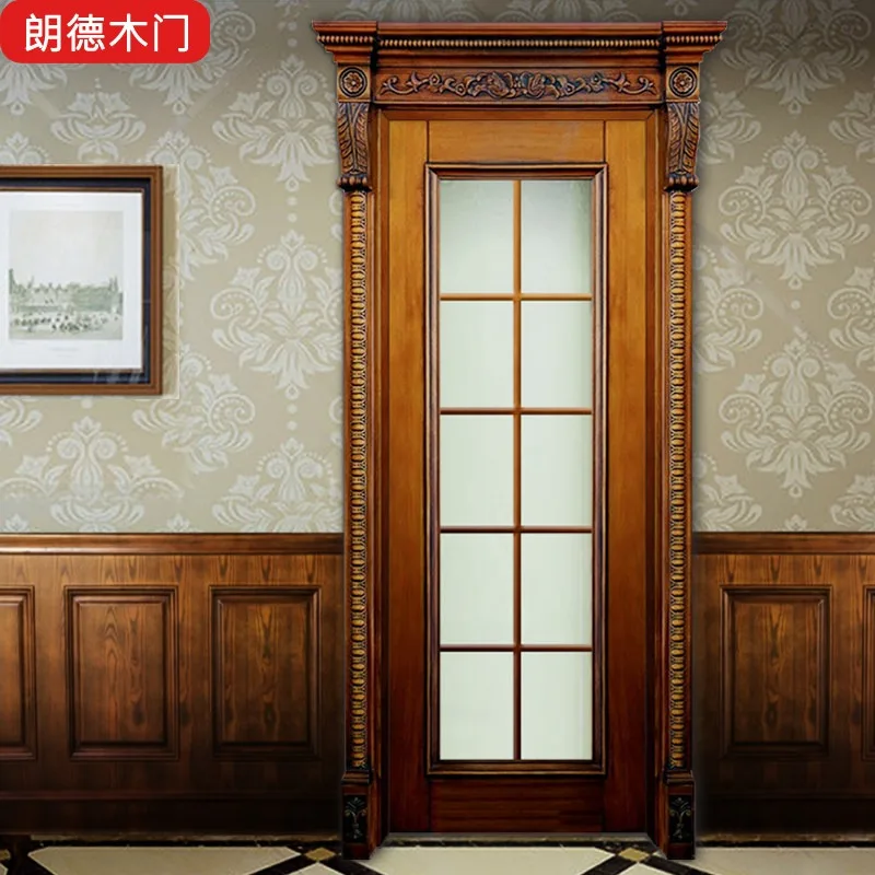 American retro paint interior book bedroom flat open villa home custom art engraved multi-layer solid wood door
