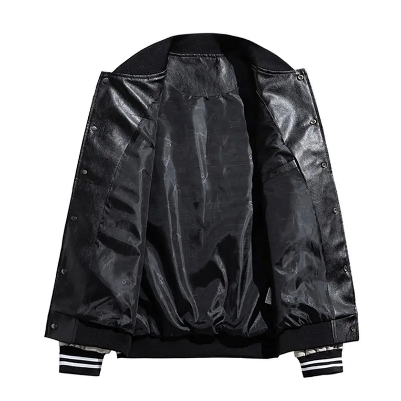 Unisex Oversized Couple Jacket Baseball Collar PU Leather Coat Premium Material for Streetwear Casual Outfits​