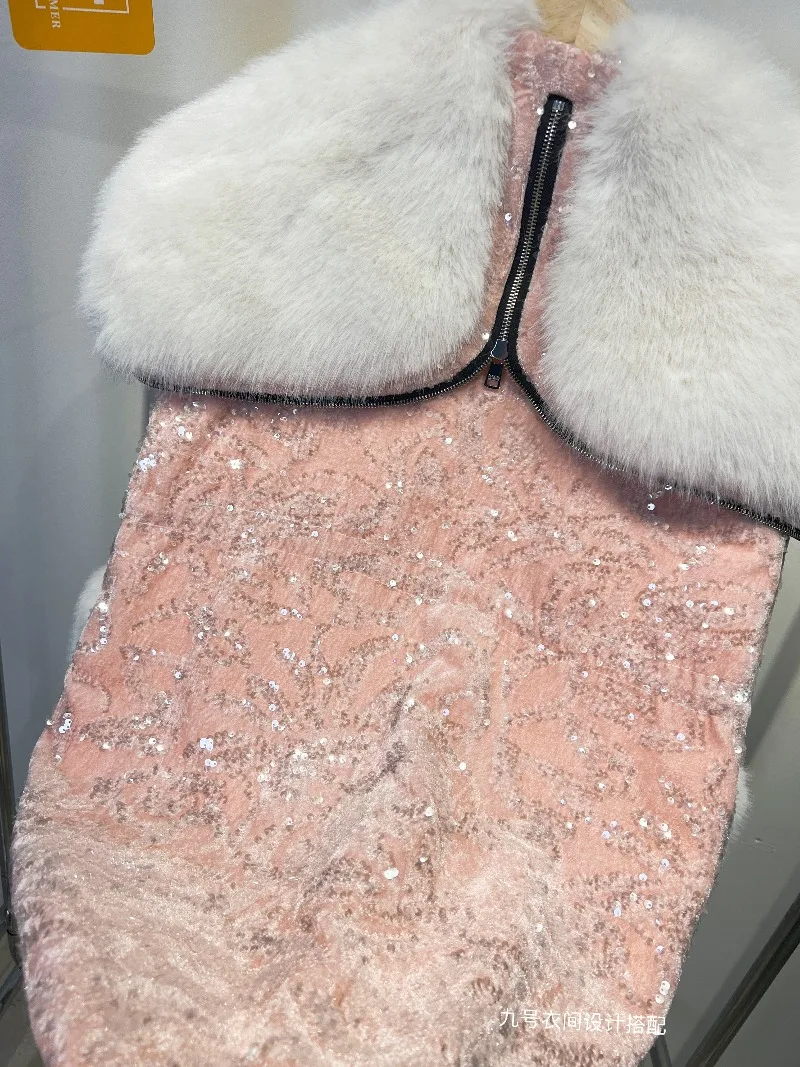 Elegant Chic Luxury Heavy Embroidery Sequin Eco-Friendly European Mink Furry Coat New Winter Double-breasted Faux Fur Jacket