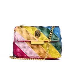 Synthetic Diamond Women Handbag Rainbow Suede Women Purse Jointing Colorful Cross Body Bag Patchwork Stone Handbag