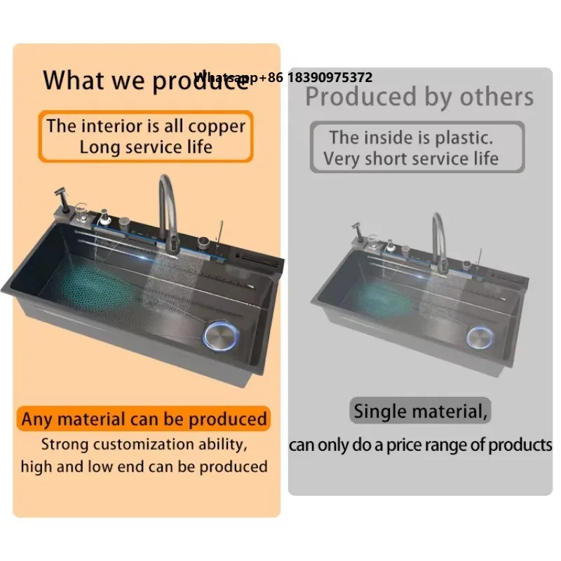 304 Smart Stainless Steel Multifunctional Large Kitchen Sink Square Exclusive Undermount Faucet for Hotels Restaurants