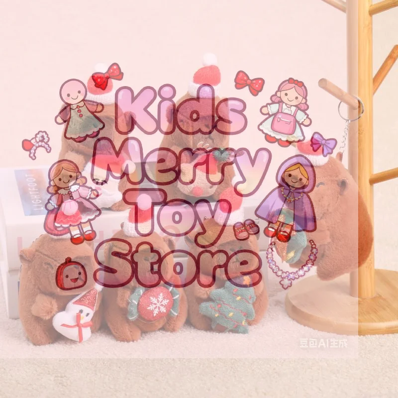 Lovely Christmas Capybara Pendant Plush Keychain Cute Soft Stuffed Doll Toy Backpack Hanging Decoration New Year Gift