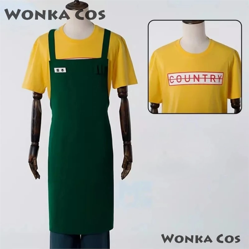 

Taro Sakamoto Cosplay Costume Anime Yellow T-shirt Green Apron Sakamoto Days Wig Glasses Halloween Party Women Men Uniforms